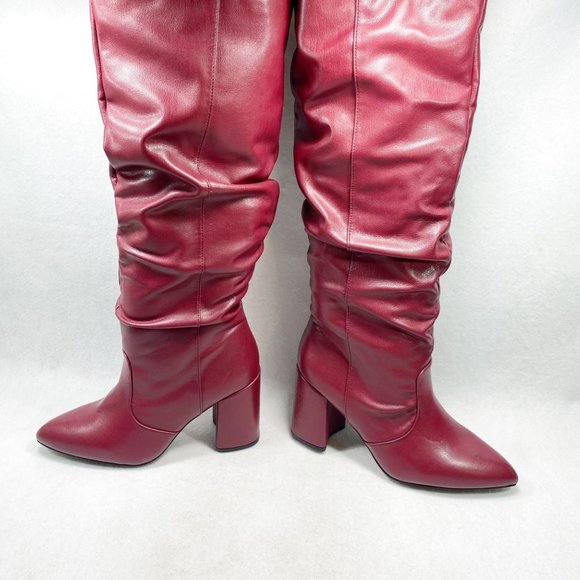 Qupid Burguandy Markio Block Heel Slouch Boots 8.5 - Picture 6 of 10